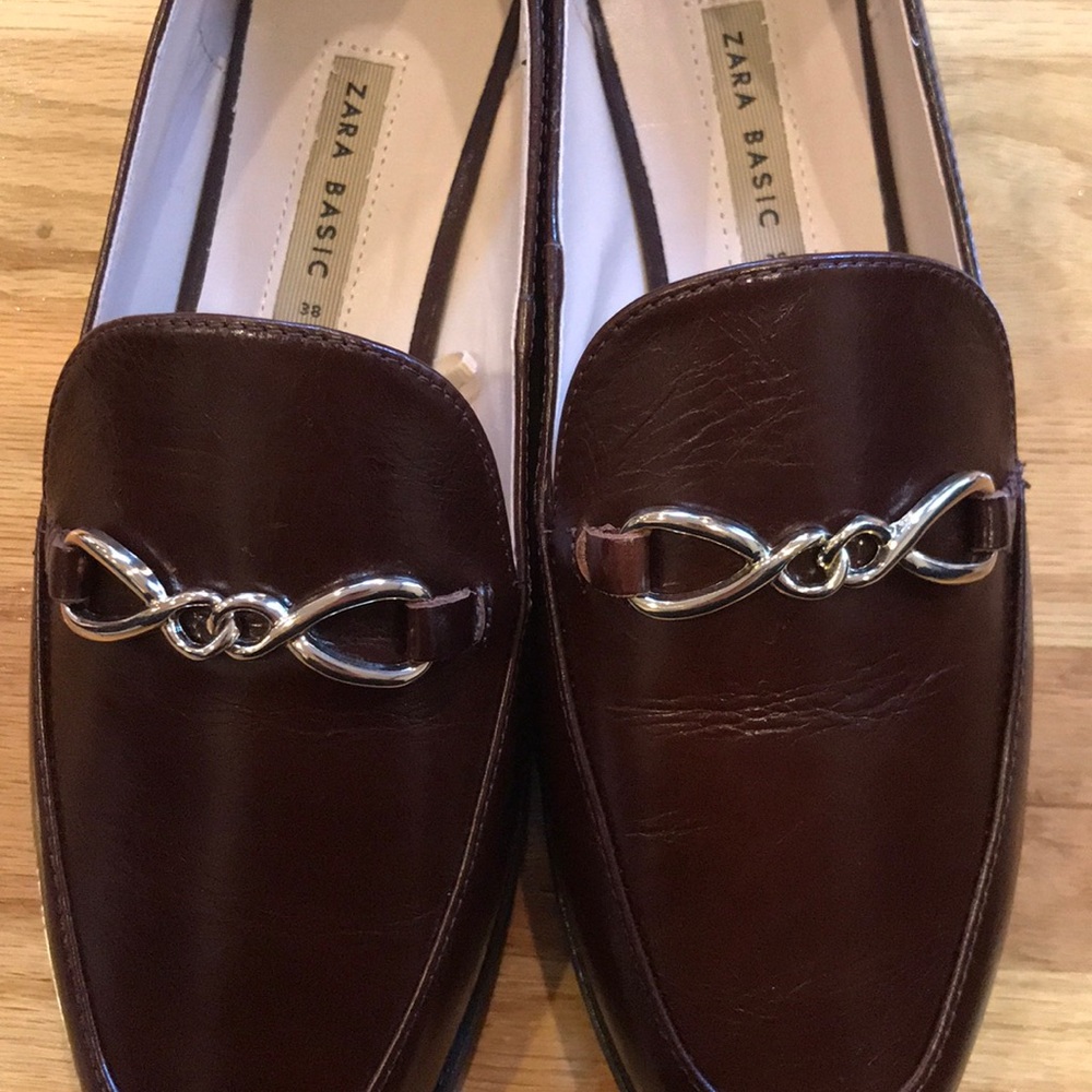 Brown leather loafers Zara Sz 7.5